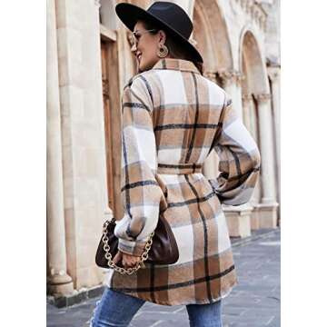 BBX Lephsnt Women Shacket Jacket Long Sleeve Fall Plaid Flannel Shirts Jacket Wool Button Down Coats