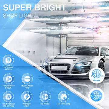 Ensenior 6 Pack Linkable Led Shop Light 4ft for Garage, 4400 High Lumens, 36W Equivalent 280W, 5000K...