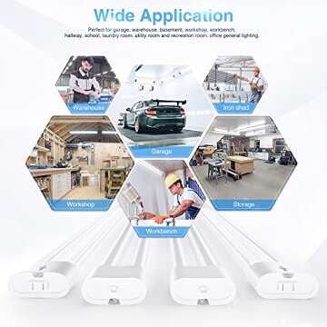 Ensenior 6 Pack Linkable Led Shop Light 4ft for Garage, 4400 High Lumens, 36W Equivalent 280W, 5000K Daylight, 48 Inch Utility Shop led Lights, Surface or Hanging Mount Fixtures, White, ETL Certified