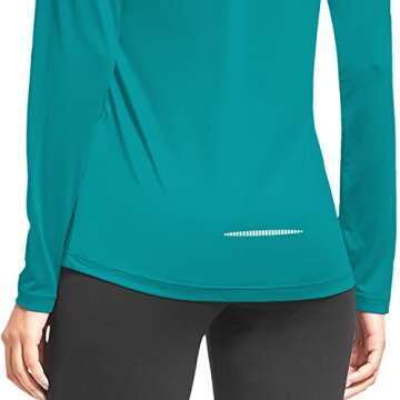 BALEAF Women's Long Sleeve Running Shirts Workout Tops Athletic Gym Hiking T-Shirts Moisture Wicking Quick Dry Lightweight Stretchy Teal Size L