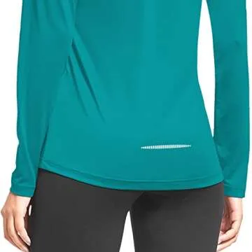 BALEAF Women's Long Sleeve Running Shirts Workout Tops Athletic Gym Hiking T-Shirts Moisture Wicking Quick Dry Lightweight Stretchy Teal Size L