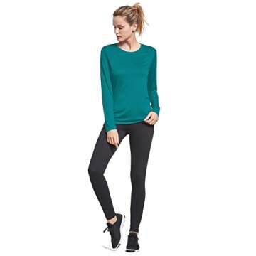 BALEAF Women's Long Sleeve Running Shirts Workout Tops Athletic Gym Hiking T-Shirts Moisture Wicking Quick Dry Lightweight Stretchy Teal Size L