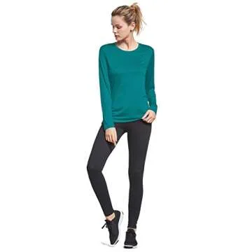 BALEAF Women's Long Sleeve Running Shirts Workout Tops Athletic Gym Hiking T-Shirts Moisture Wicking Quick Dry Lightweight Stretchy Teal Size L