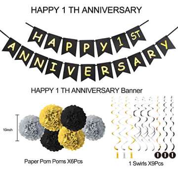 1 Year Anniversary Decorations Kit, 1st Wedding Anniversary Banner Party Decorations Suppilies - Inc...