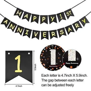 1 Year Anniversary Decorations Kit, 1st Wedding Anniversary Banner Party Decorations Suppilies - Including Gold Glitter Happy 1th Anniversary Banner / 9Pcs Sparkling 1 Hanging Swirl /6Pcs Poms…