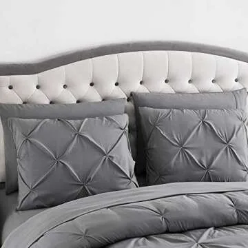 King Size Comforter Set 8 Piece Bed in a Bag with Bed Skirt, Fitted Sheet, Flat Sheet, 2 Pillowcases, 2 Pillow Shams, King, Pintuck Gray