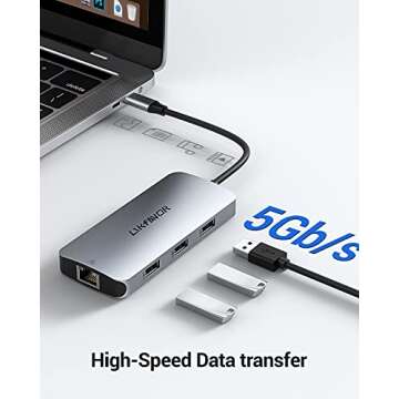 LIKFAVOR USB C Hub, 9 in 1 Dongle, Multiport Adapter with 3 USB Ports, 4K HDMI, PD Charging, 1000Mbps Ethernet, USB C Data Transfer, SD/TF Card Reader, Compatible with MacBook and Type C Laptops