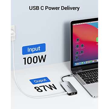 LIKFAVOR USB C Hub, 9 in 1 Dongle, Multiport Adapter with 3 USB Ports, 4K HDMI, PD Charging, 1000Mbps Ethernet, USB C Data Transfer, SD/TF Card Reader, Compatible with MacBook and Type C Laptops