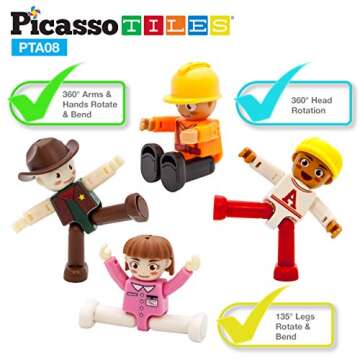 PicassoTiles 16 Piece Character Action Figures Toddler Toy Set Expansion Pack Magnetic Construction Blocks STEM Pretend Play Toys Building Tiles PTA08
