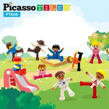 PicassoTiles 16 Piece Character Action Figures Toddler Toy Set Expansion Pack Magnetic Construction Blocks STEM Pretend Play Toys Building Tiles PTA08