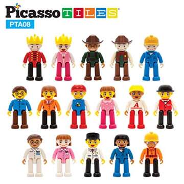 PicassoTiles 16 Piece Character Action Figures Toddler Toy Set Expansion Pack Magnetic Construction Blocks STEM Pretend Play Toys Building Tiles PTA08