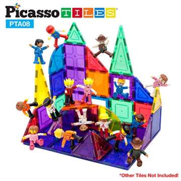 PicassoTiles 16 Piece Character Action Figures Toddler Toy Set Expansion Pack Magnetic Construction Blocks STEM Pretend Play Toys Building Tiles PTA08