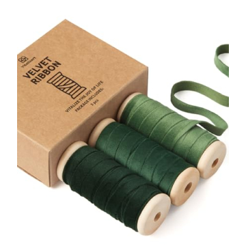 Vitalizart Green Velvet Ribbon 3/8" x 15 Yd Fabric Trim 3 Rolls * 5 Yd for Christmas Wreath Decorati...
