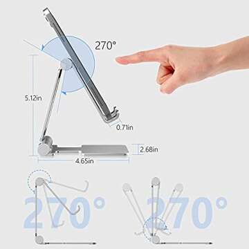 Anozer Tablet Stand,Adjustable Tablet Holder for Desk,Foldable Aluminium for iPad Stand Dock Holder for iPad Air 5/4/Mini 6/Mini 5/10.2/Pro 12.9/Pro 11,Portable Monitor,Surface (4-13 inch)-Grey