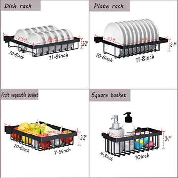 Ctystallove Dish Drying Rack Over Sink Kitchen Supplies Storage Shelf Countertop Space Saver Display Stand Tableware Drainer Organizer Utensils Holder Stainless Steel, Black