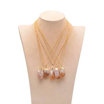 Natural Healing Crystal Yellow Citrine Rough Stone Pendant Necklace, Yellow Gold Tone
