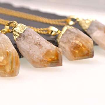 Natural Healing Crystal Yellow Citrine Rough Stone Pendant Necklace, Yellow Gold Tone