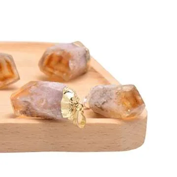 Natural Healing Crystal Yellow Citrine Rough Stone Pendant Necklace, Yellow Gold Tone