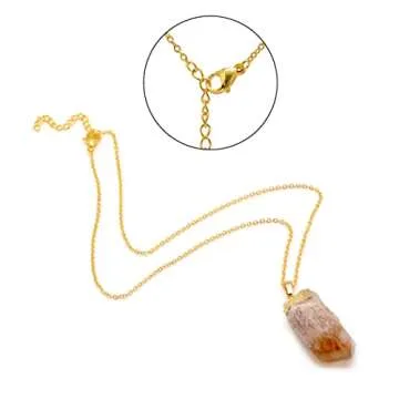 Natural Healing Crystal Yellow Citrine Rough Stone Pendant Necklace, Yellow Gold Tone
