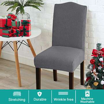 Turquoize Chair Covers for Dining Chairs, Grey Dining Chair Covers Set of 2 Spandex Removable Seat C...