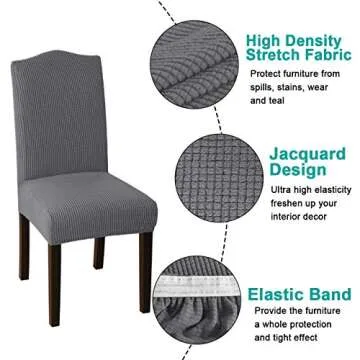 Turquoize Chair Covers for Dining Chairs, Grey Dining Chair Covers Set of 2 Spandex Removable Seat Covers for Dining Room Chairs Parson Chair Protector Covers for Home, Hotel, Ceremony (2, Grey)