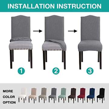 Turquoize Chair Covers for Dining Chairs, Grey Dining Chair Covers Set of 2 Spandex Removable Seat Covers for Dining Room Chairs Parson Chair Protector Covers for Home, Hotel, Ceremony (2, Grey)
