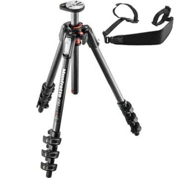 Manfrotto MT190CXPRO4 4 Section Carbon Fiber Tripod Legs with Q90 Column (Black) Includes A Bonus ZAYKiR Tripod Strap Non-Slip with Two Quick-Release Loops (Black)