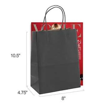 GSSUSA Kraft Paper Gift Bags 8x4.75x10.5 Paper Bags with Handles, Black 25 Pcs, Bulk Kraft Gift Bag for Shopping, Craft, Grocery, Party, Retail, Lunch, Business, Wedding, Merchandise, Boutique
