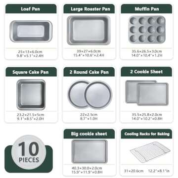 BETTERBEAUTY Baking Pans Set 10 Pcs, Nonstick Professional Kitchen Bakeware Sets with Cookie Sheets,...