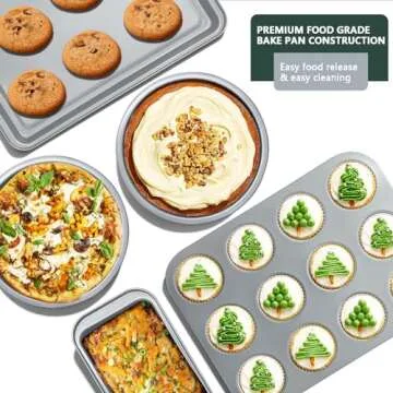 BETTERBEAUTY Baking Pans Set 10 Pcs, Nonstick Professional Kitchen Bakeware Sets with Cookie Sheets, Muffin Pan, Bread Pan, Loaf Pan, Cake Pan and Cooling Rack, 0.8mm Thick/Dishwasher Safe/Heavy Duty