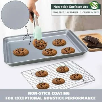 BETTERBEAUTY Baking Pans Set 10 Pcs, Nonstick Professional Kitchen Bakeware Sets with Cookie Sheets, Muffin Pan, Bread Pan, Loaf Pan, Cake Pan and Cooling Rack, 0.8mm Thick/Dishwasher Safe/Heavy Duty