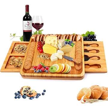 Bamboo Cheese Board with Cheese Tools, Cheese Plate Charcuterie Board Platter Set Serving Tray for W...