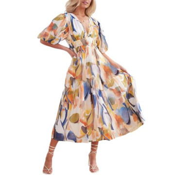 Sissyaki Women's Boho Floral Midi Dress - Flattering Vintage Design for Summer