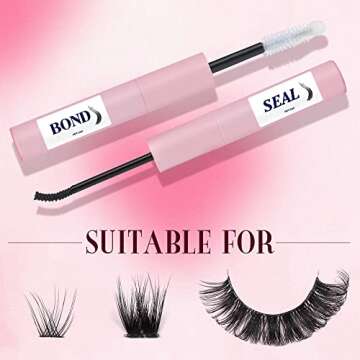 wiwoseo Lashes Glue Bond and Seal Cluster Lashes Glue Super Strong Hold Lashes Glue for Extension Lashes Waterproof Latex Free Eyelashes Glue for Sensitive Eyes 5ML Each