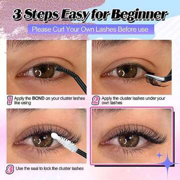 wiwoseo Lashes Glue Bond and Seal Cluster Lashes Glue Super Strong Hold Lashes Glue for Extension Lashes Waterproof Latex Free Eyelashes Glue for Sensitive Eyes 5ML Each