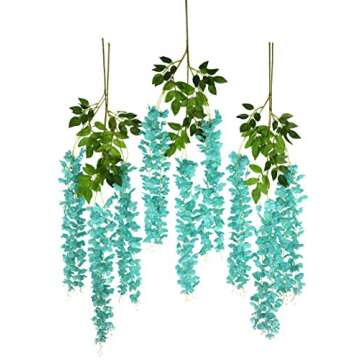 iWisteria 36 Pack 3.6FT Artificial Hanging Flowers Wedding Decoration Arch Greenery Vines Ceremony Backdrop Fake Wisteria Silk Party String Home Rattan Plants Bush Plastic Garland (Blue)