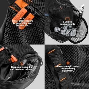 Fitdom 90L Large Mesh Duffle Bag for Scuba Dive or Snorkel Equipment. Best for Water Sports & Beach Activities like Swimming, Diving & Snorkeling. Perfect for Travel, Storage Swim Gym Gears & Balls