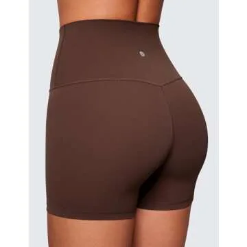 CRZ YOGA Womens Butterluxe Biker Shorts 4'' - High Waisted Booty Workout Volleyball Yoga Spandex Coffee Brown Small