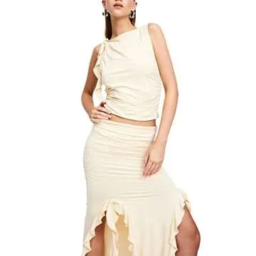 Doisbetthsay Sexy Ruffle 2 Piece Skirt Set for Parties