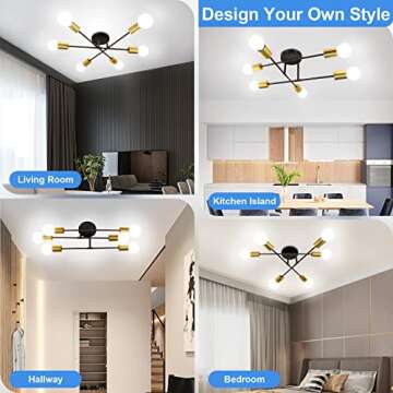 Depuley Modern Sputnik Chandelier, Adjustable 6-Light Gold Semi Flush Mount Ceiling Light, Vintage Mid Century Light Fixture for Bedroom Dining Room Kitchen Hallway Office, E26 Base