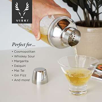 Viski Admiral Cocktail Shaker - Cut Crystal Tumbler with Stainless Steel Cap and Strainer - Dishwasher Safe 25oz Set of 1