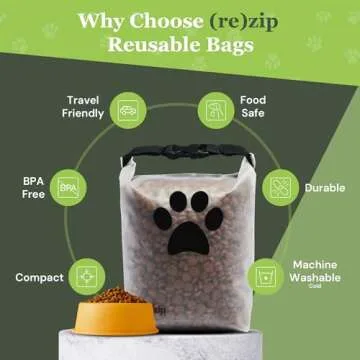 (re)zip Large Roll Top Pet Food Storage Bag 40-Cup, BPA-Free, Food-Grade, Pet-Safe, Freshness Seal for Camping, Long Term Boarding, Travel & Daily Use, Machine Washable, Black