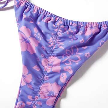 MOSHENGQI Women Sexy Brazilian Bikini 2 Piece Spaghetti Strap Top Thong Swimsuit Bathing Suit(S,Floral-Purple)