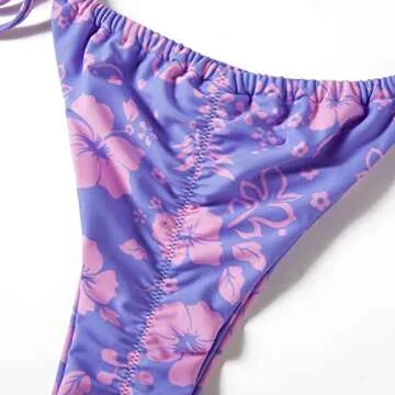MOSHENGQI Women Sexy Brazilian Bikini 2 Piece Spaghetti Strap Top Thong Swimsuit Bathing Suit(S,Floral-Purple)