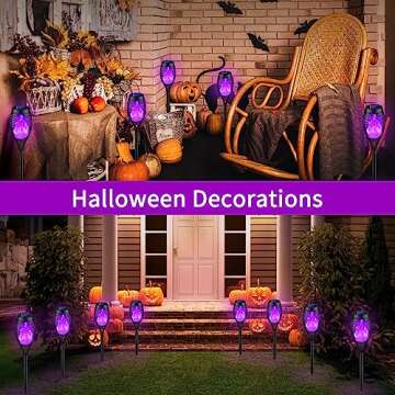 8Pack Halloween Decorations Outdoor, Halloween Solar Lights with Purple Flame for Halloween Decor, W...