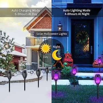 8Pack Halloween Solar Lights with Purple Flame Effect