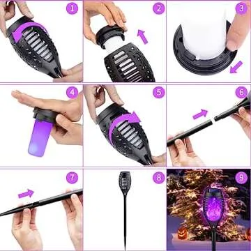8Pack Halloween Solar Lights with Purple Flame Effect