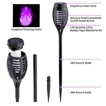 8Pack Halloween Decorations Outdoor, Halloween Solar Lights with Purple Flame for Halloween Decor, Waterproof Halloween Lights Outdoor, Solar Pathway Lights for Lawn Outside Halloween Yard Decorations