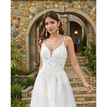 JAEDEN Wedding Dress Lace 2025 - Tulle Wedding Dresses for Bride V Neck Ivory 20W