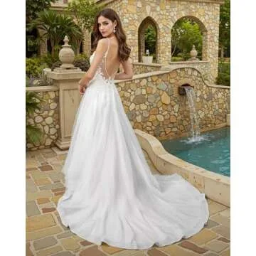 JAEDEN Wedding Dress Lace 2025 - Tulle Wedding Dresses for Bride V Neck Ivory 20W